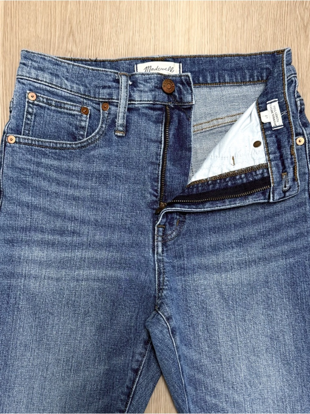 Madewell Medium Wash High Rise Full Length Classic Straight Leg Jeans 27 - Picture 3 of 9